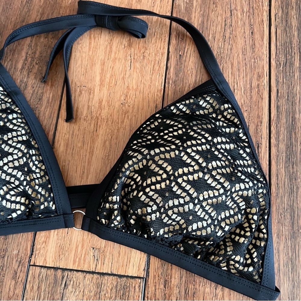 Black Lace Laser Cut Bikini 3X Swimsuit Bathingsuit Tie Neck Back Cheeky 3XL - Picture 5 of 10